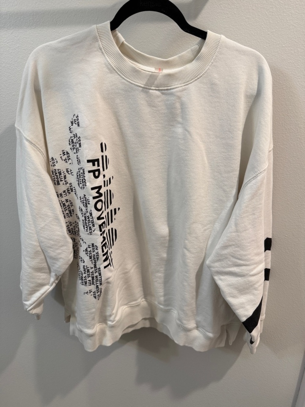 FP Movement by Free People Cream Graphic Crewneck Sweatshirt with Black Print